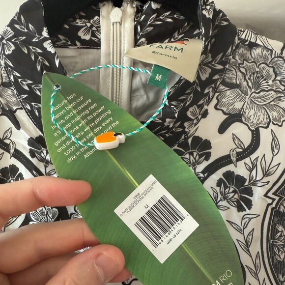 Farm Rio Flower Leopard Pads Mini Dress Black White Size M NWT - Picture 3 of 7